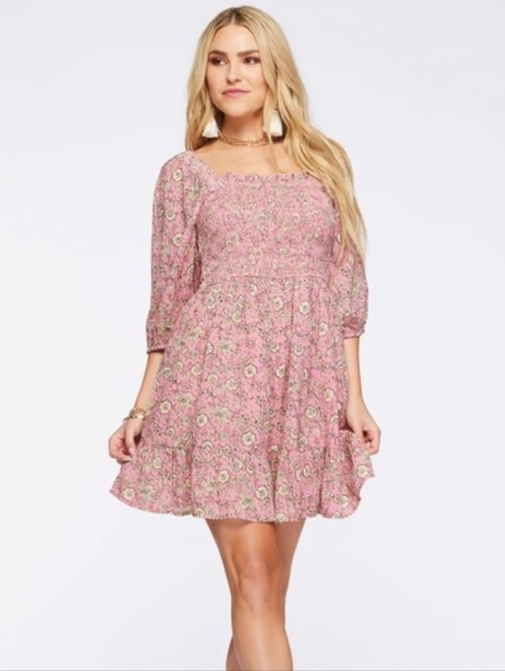 Jessica Simpson Pink Floral Smocked Mini Dress